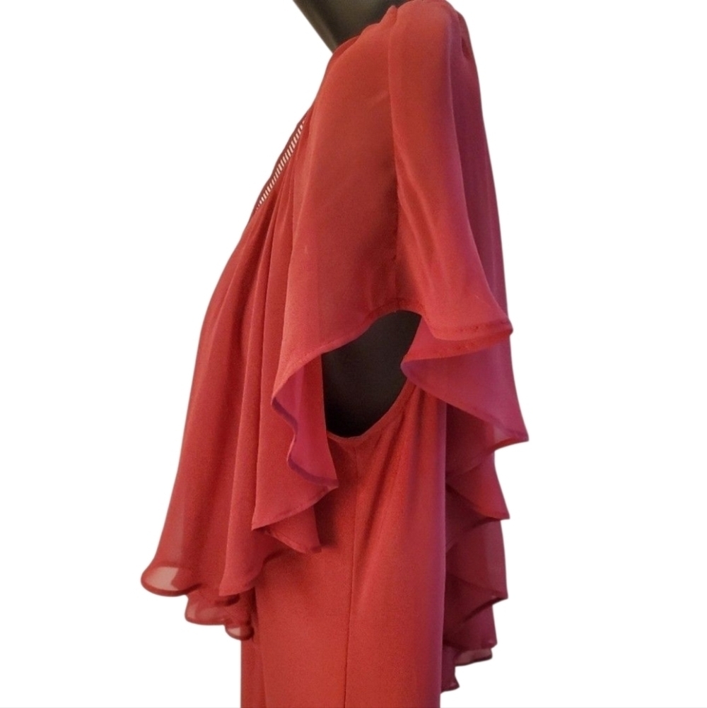 White House Black Market Red Sleeveless Chiffon Ruffle Tiered V Neck Top Size M - Picture 3 of 6
